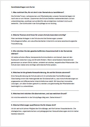 Kandidatenfragen vom Kurier